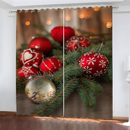 BSYYZQC Weihnachten Gardinen, Verdunklungsvorhänge Kugeln Schallschutz Vorhang, Blickdicht Vorhänge mit Ösen, Vorhänge Wohnzimmer für Schlafzimmer Kinderzimmer 2er Set 175x140cm (HxB) von BSYYZQC