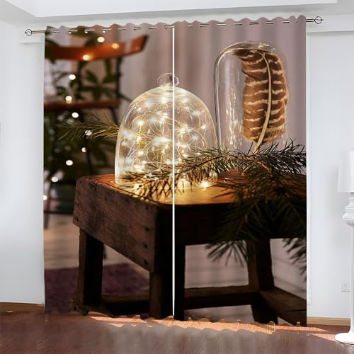 BSYYZQC Weihnachten Gardinen, Verdunklungsvorhänge Lichter Schallschutz Vorhang, Blickdicht Vorhänge mit Ösen, Vorhänge Wohnzimmer für Schlafzimmer Kinderzimmer 2er Set 175x140cm (HxB) von BSYYZQC