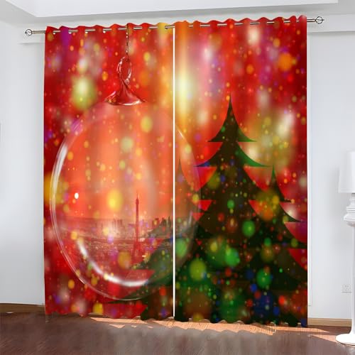 BSYYZQC Weihnachten Gardinen, Verdunklungsvorhänge Neon Schallschutz Vorhang, Blickdicht Vorhänge mit Ösen, Vorhänge Wohnzimmer für Schlafzimmer Kinderzimmer 2er Set 175x140cm (HxB) von BSYYZQC