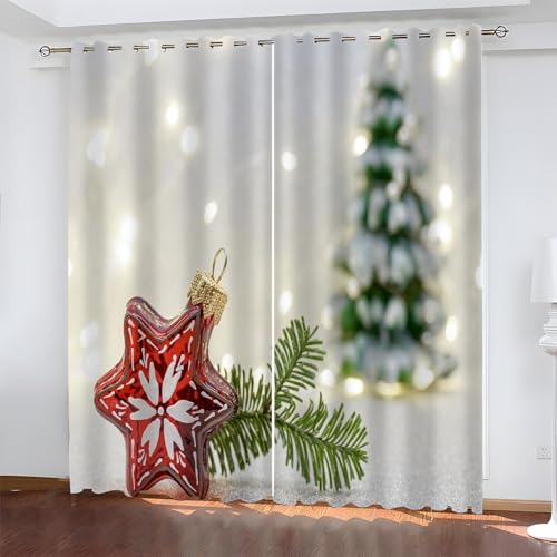 BSYYZQC Weihnachten Gardinen, Verdunklungsvorhänge Pentagramme Schallschutz Vorhang, Blickdicht Vorhänge mit Ösen, Vorhänge Wohnzimmer für Schlafzimmer Kinderzimmer 2er Set 175x140cm (HxB) von BSYYZQC