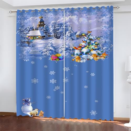 BSYYZQC Weihnachten Gardinen, Verdunklungsvorhänge Schnee Schallschutz Vorhang, Blickdicht Vorhänge mit Ösen, Vorhänge Wohnzimmer für Schlafzimmer Kinderzimmer 2er Set 175x140cm (HxB) von BSYYZQC