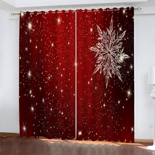 BSYYZQC Weihnachten Gardinen, Verdunklungsvorhänge Schneeflocke Schallschutz Vorhang, Blickdicht Vorhänge mit Ösen, Vorhänge Wohnzimmer für Schlafzimmer Kinderzimmer 2er Set 175x140cm (HxB) von BSYYZQC