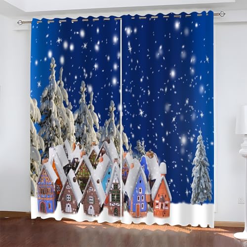 BSYYZQC Weihnachten Gardinen, Verdunklungsvorhänge Schneeflocke Schallschutz Vorhang, Blickdicht Vorhänge mit Ösen, Vorhänge Wohnzimmer für Schlafzimmer Kinderzimmer 2er Set 175x140cm (HxB) von BSYYZQC