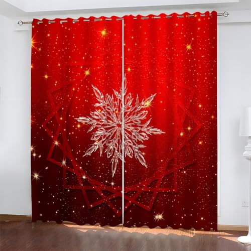 BSYYZQC Weihnachten Gardinen, Verdunklungsvorhänge Schneeflocke Schallschutz Vorhang, Blickdicht Vorhänge mit Ösen, Vorhänge Wohnzimmer für Schlafzimmer Kinderzimmer 2er Set 175x140cm (HxB) von BSYYZQC