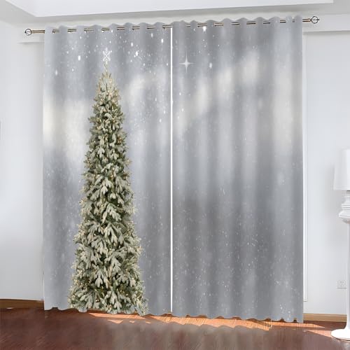 BSYYZQC Weihnachten Gardinen, Verdunklungsvorhänge Weihnachtsbaum Schallschutz Vorhang, Blickdicht Vorhänge mit Ösen, Vorhänge Wohnzimmer für Schlafzimmer Kinderzimmer 2er Set 175x140cm (HxB) von BSYYZQC