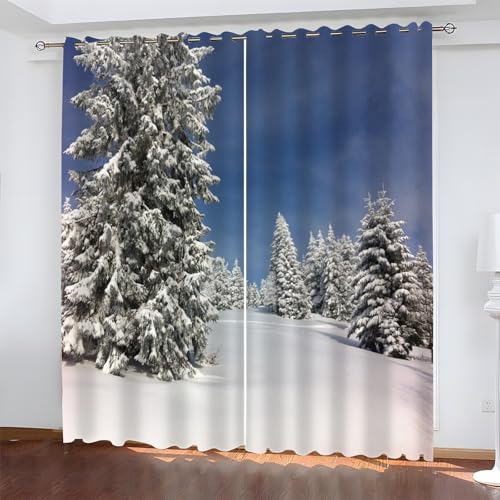 BSYYZQC Weihnachten Gardinen, Verdunklungsvorhänge Weihnachtsbaum Schallschutz Vorhang, Blickdicht Vorhänge mit Ösen, Vorhänge Wohnzimmer für Schlafzimmer Kinderzimmer 2er Set 175x140cm (HxB) von BSYYZQC