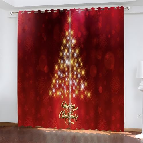 BSYYZQC Weihnachten Gardinen, Verdunklungsvorhänge Weihnachtsbaum Schallschutz Vorhang, Blickdicht Vorhänge mit Ösen, Vorhänge Wohnzimmer für Schlafzimmer Kinderzimmer 2er Set 175x140cm (HxB) von BSYYZQC