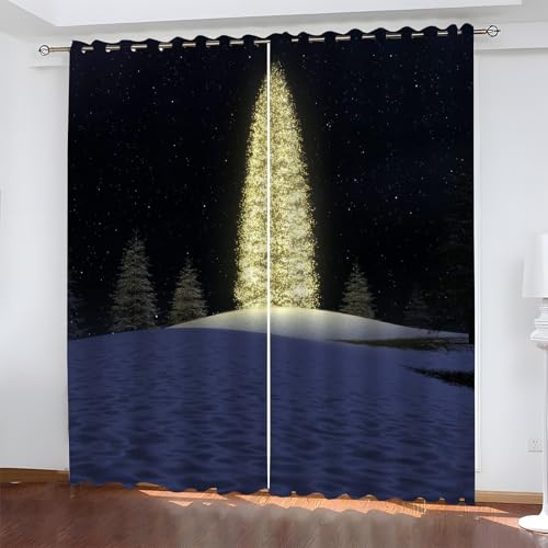 BSYYZQC Weihnachten Gardinen, Verdunklungsvorhänge Weihnachtsbaum Schallschutz Vorhang, Blickdicht Vorhänge mit Ösen, Vorhänge Wohnzimmer für Schlafzimmer Kinderzimmer 2er Set 175x140cm (HxB) von BSYYZQC