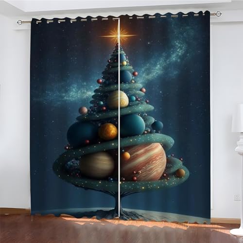 BSYYZQC Weihnachten Gardinen, Verdunklungsvorhänge Weihnachtsbaum Schallschutz Vorhang, Blickdicht Vorhänge mit Ösen, Vorhänge Wohnzimmer für Schlafzimmer Kinderzimmer 2er Set 175x140cm (HxB) von BSYYZQC