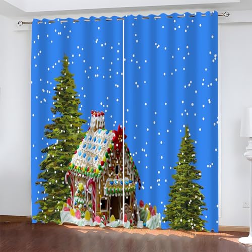 BSYYZQC Weihnachten Verdunkelungsvorhang, Vorhang Blickdicht HäUser Vorhänge mit Ösen, Gardinen Verdunklungsvorhänge für Wohnzimmer Schlafzimmer Kinderzimmer 2er Set 145x140cm (HxB) von BSYYZQC