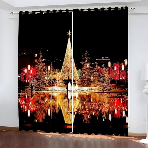 BSYYZQC Weihnachten Verdunkelungsvorhang, Vorhang Blickdicht Lichter Vorhänge mit Ösen, Gardinen Verdunklungsvorhänge für Wohnzimmer Schlafzimmer Kinderzimmer 2er Set 145x140cm (HxB) von BSYYZQC