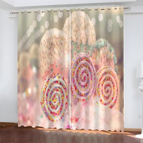 BSYYZQC Weihnachten Verdunkelungsvorhang, Vorhang Blickdicht Lollipop Vorhänge mit Ösen, Gardinen Verdunklungsvorhänge für Wohnzimmer Schlafzimmer Kinderzimmer 2er Set 145x140cm (HxB) von BSYYZQC