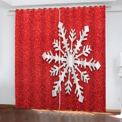 BSYYZQC Weihnachten Verdunkelungsvorhang, Vorhang Blickdicht Schneeflocke Vorhänge mit Ösen, Gardinen Verdunklungsvorhänge für Wohnzimmer Schlafzimmer Kinderzimmer 2er Set 145x140cm (HxB) von BSYYZQC