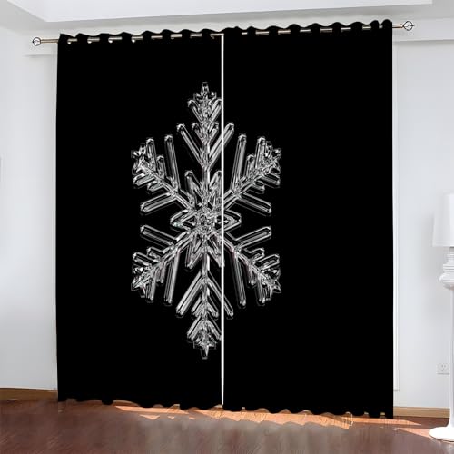 BSYYZQC Weihnachten Verdunkelungsvorhang, Vorhang Blickdicht Schneeflocken Vorhänge mit Ösen, Gardinen Verdunklungsvorhänge für Wohnzimmer Schlafzimmer Kinderzimmer 2er Set 145x140cm (HxB) von BSYYZQC