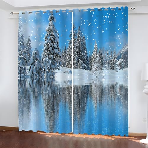 BSYYZQC Weihnachten Verdunkelungsvorhang, Vorhang Blickdicht Seen Vorhänge mit Ösen, Gardinen Verdunklungsvorhänge für Wohnzimmer Schlafzimmer Kinderzimmer 2er Set 145x140cm (HxB) von BSYYZQC