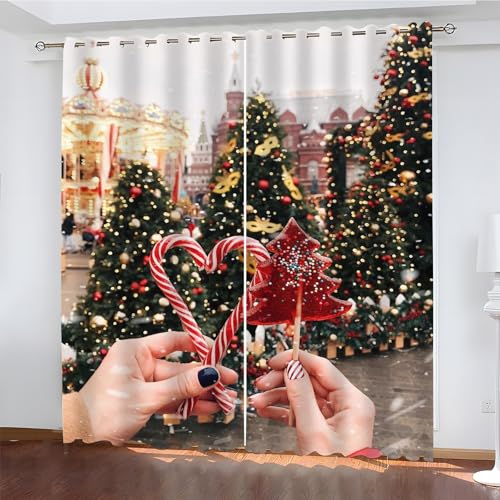 BSYYZQC Weihnachten Verdunkelungsvorhang, Vorhang Blickdicht Weihnachtsbaum Vorhänge mit Ösen, Gardinen Verdunklungsvorhänge für Wohnzimmer Schlafzimmer Kinderzimmer 2er Set 145x140cm (HxB) von BSYYZQC