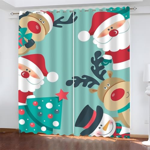 BSYYZQC Weihnachten Verdunkelungsvorhang, Vorhang Blickdicht Weihnachtsmann Vorhänge mit Ösen, Gardinen Verdunklungsvorhänge für Wohnzimmer Schlafzimmer Kinderzimmer 2er Set 145x140cm (HxB) von BSYYZQC