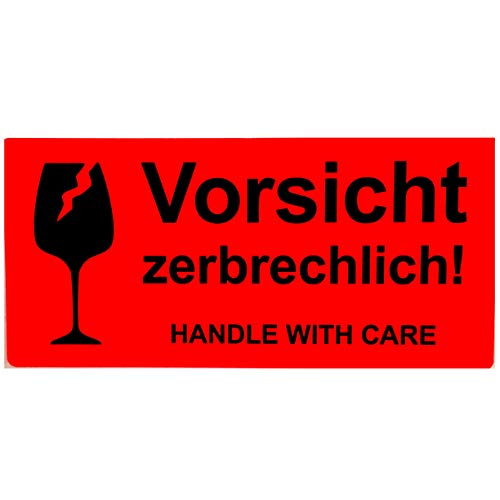 BT-Label 250 Warnetiketten Aufkleber 10,2 x 4,8 cm neon leuchtrot Umzugs-Etiketten Vorsicht zerbrechlich Glas Bruchgefahr Paketaufkleber handle with care von BT-Label