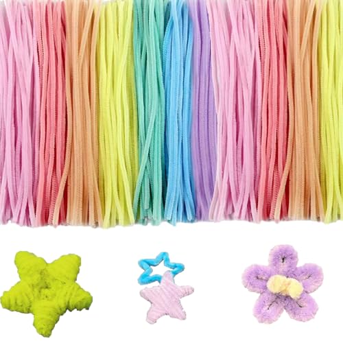 100 Stück Pfeifenreiniger, bunt, zum Basteln, 7 Farben, Pfeifenreiniger, Macaron-Farbe, gebogener Plüsch-Chenille-Draht, 30 cm, Pfeifenreiniger für kreative DIY-Projekte und Basteldekoration von BTBHIHO