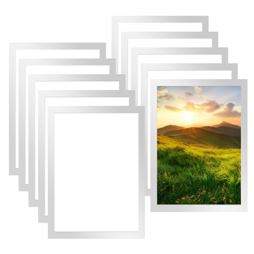 BTBHIHO 10 Stück magnetische Bilderrahmen 32,5 x 23,8 cm, magnetische Fotorahmen A4 Fotorahmen, selbstklebende faltbare Bilderrahmen mit Magnetverschluss für Zuhause, Wanddekoration (Silber) von BTBHIHO