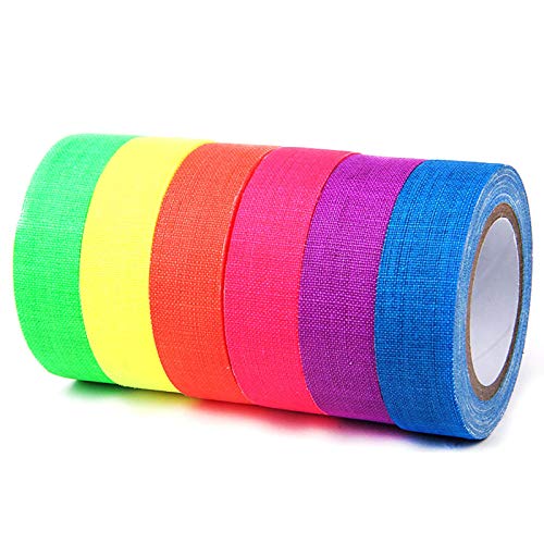 BTBHIHO 6 Rollen UV Schwarzlicht fluoreszierendes Baumwollband Neon Neon Dekorative Neonband 6 Farben Leuchtende Band für Bühnenrequisiten Party Requisiten (5 m x 15 mm) von BTBHIHO