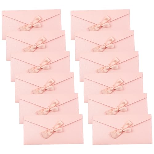 Briefumschläge aus Kraftpapier mit Schleife, luxuriöse Versandtaschen für Feiertage, Partys, Grußkarten, Geschenkkarten, 10 Stück (Rosa) von BTBHIHO