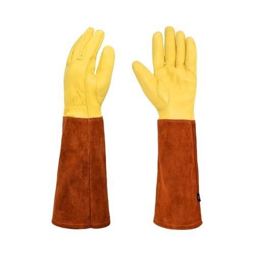 BTBTB Schnittfeste Handschuhe, Gartenhandschuhe for Damen und Herren, Rosenschnitt, Dornen, schnittfest, langer Unterarmschutz, Stulpe, dickes Rindsleder(Brown yellow,XL) von BTBTB