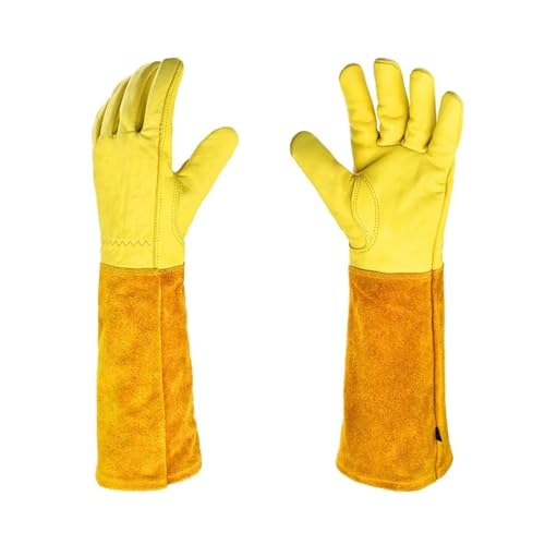 BTBTB Schnittfeste Handschuhe, Gartenhandschuhe for Damen und Herren, Rosenschnitt, Dornen, schnittfest, langer Unterarmschutz, Stulpe, dickes Rindsleder(Yellow,S) von BTBTB