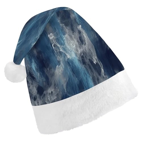 BTCOWZRV Abstrakte blaue Weihnachtsmütze, Unisex, Samt, Weihnachtsmannmütze, Weihnachtsmütze für Erwachsene, Neujahr, Party, Kopfbedeckung von BTCOWZRV