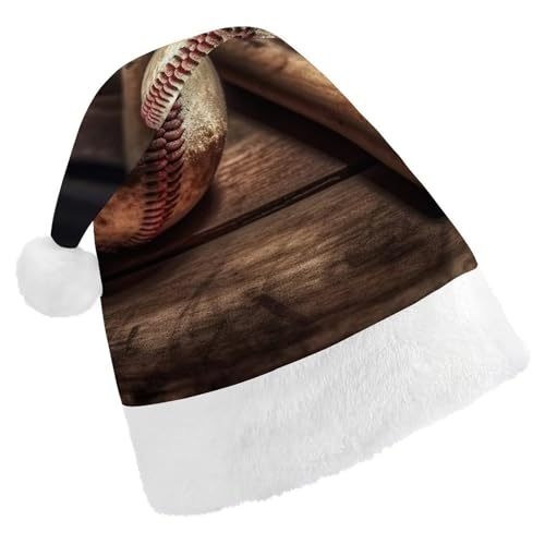 BTCOWZRV Baseball-Weihnachtsmütze aus Holz, Unisex, Samt, Weihnachtsmannmütze, Weihnachtsmütze für Erwachsene, Neujahr, Party, Kopfbedeckung von BTCOWZRV