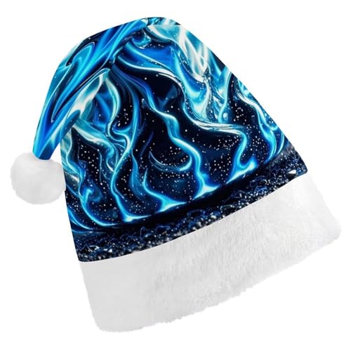 BTCOWZRV Blaue Flamme, Weihnachtsmütze, Uni, Samt, Weihnachtsmannmütze, Weihnachtsmütze für Erwachsene, Neujahr, Party, Kopfbedeckung von BTCOWZRV