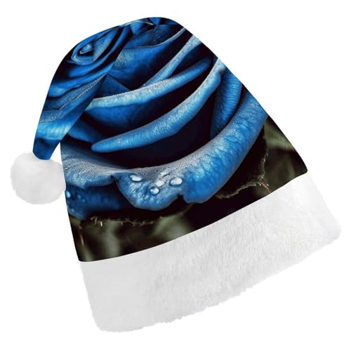 BTCOWZRV Blaue Rose Weihnachtsmütze, Unisex, Samt, Weihnachtsmannmütze, Weihnachtsmütze für Erwachsene, Neujahr, Party, Kopfbedeckung von BTCOWZRV