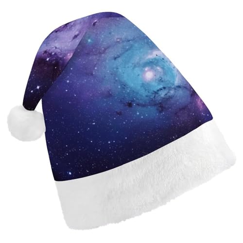 BTCOWZRV Blaue und violette Galaxie-Weihnachtsmütze, Unisex, Samt, Weihnachtsmannmütze, Weihnachtsmütze für Erwachsene, Neujahr, Party, Kopfbedeckung von BTCOWZRV