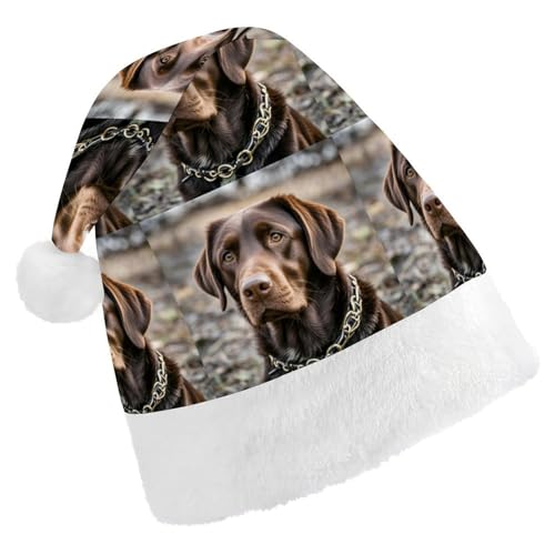 BTCOWZRV Braune Labrador Retriever Weihnachtsmütze, Uni, Samt, Weihnachtsmannmütze, Weihnachtsmütze für Erwachsene, Neujahr, Party, Kopfbedeckung von BTCOWZRV