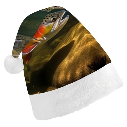 BTCOWZRV Brook Weihnachtsmütze zum Fliegenfischen, Unisex, Samt, Weihnachtsmannmütze, Weihnachtsmütze für Erwachsene, Neujahr, Party, Kopfbedeckung von BTCOWZRV