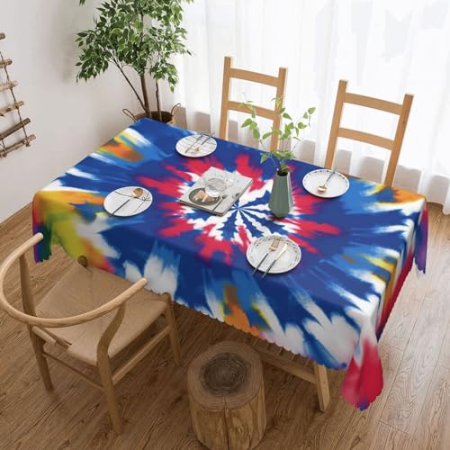 BTCOWZRV Bunte Stern-Tischdecken mit Batikdruck, wasserdicht, öldicht, maschinenwaschbar, rechteckig, Tischdecke für Party, Küche, Esszimmer, Außen- und Innenbereich, 137 x 183 cm von BTCOWZRV