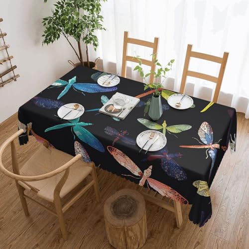 BTCOWZRV Bunte Tischdecke mit Libellen-Druck, wasserdicht, öldicht, maschinenwaschbar, rechteckig, Tischdecke für Party, Küche, Esszimmer, Außen- und Innenbereich, 137 x 183 cm von BTCOWZRV