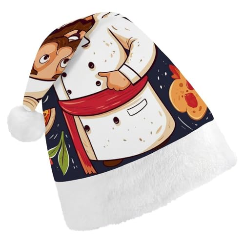 BTCOWZRV Chef-Pizza-Weihnachtsmütze, Unisex, Samt, Weihnachtsmannmütze, Weihnachtsmütze für Erwachsene, Neujahr, Party, Kopfbedeckung von BTCOWZRV