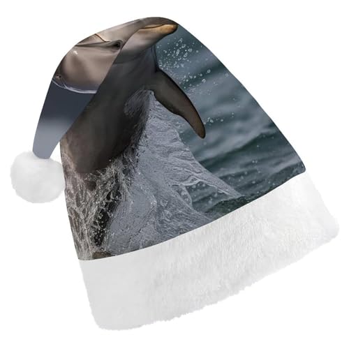 BTCOWZRV Coole Delfin-Weihnachtsmütze, Uni, Samt, Weihnachtsmannmütze, Weihnachtsmütze für Erwachsene, Neujahr, Party, Kopfbedeckung von BTCOWZRV