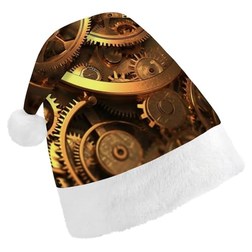 BTCOWZRV Coole Steampunk-Zahnräder-Weihnachtsmütze, Unisex, Samt, Weihnachtsmannmütze, Weihnachtsmütze für Erwachsene, Neujahr, Party, Kopfbedeckung von BTCOWZRV