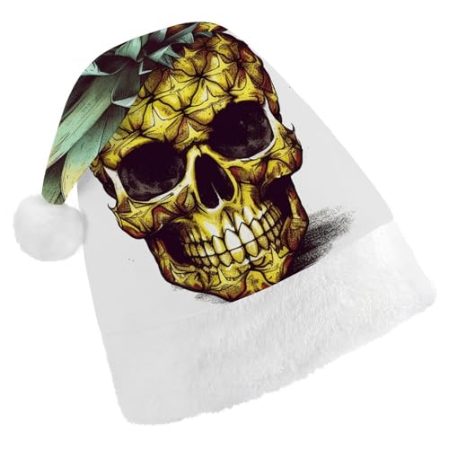 BTCOWZRV Coole Totenkopf-Ananas-Weihnachtsmütze, Unisex, Samt, Weihnachtsmannmütze, Weihnachtsmütze für Erwachsene, Neujahr, Party, Kopfbedeckung von BTCOWZRV