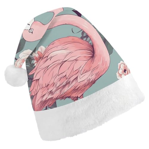 BTCOWZRV Flamingo-Weihnachtsmütze, Unisex, Samt, Weihnachtsmannmütze, Weihnachtsmütze für Erwachsene, Neujahr, Party, Kopfbedeckung von BTCOWZRV