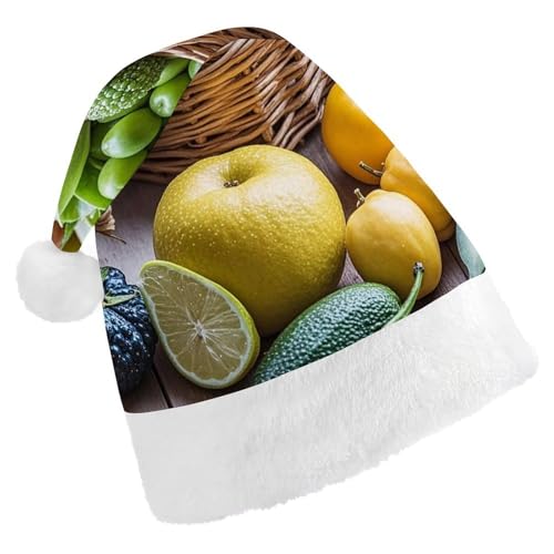 BTCOWZRV Fresh Fruits Weihnachtsmütze, Uni, Samt, Weihnachtsmannmütze, Weihnachtsmütze für Erwachsene, Neujahr, Party, Kopfbedeckung von BTCOWZRV