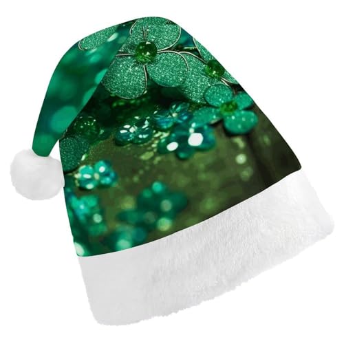 BTCOWZRV Grüne glitzernde Frühlings-Weihnachtsmütze, Unisex, Samt, Weihnachtsmannmütze, Weihnachtsmütze für Erwachsene, Neujahr, Party, Kopfbedeckung von BTCOWZRV