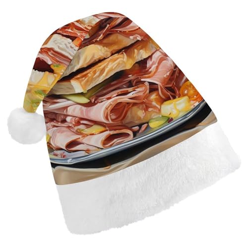 BTCOWZRV Ham Toast Weihnachtsmütze, Uni, Samt, Weihnachtsmannmütze, Weihnachtsmütze für Erwachsene, Neujahr, Party, Kopfbedeckung von BTCOWZRV