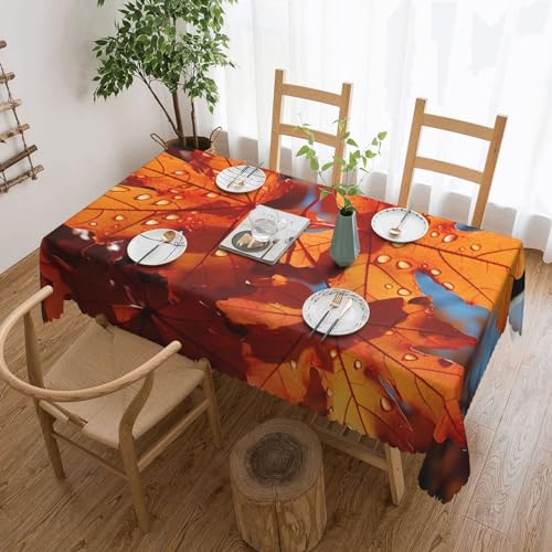 BTCOWZRV Herbst-Tischdecken mit Ahornblatt-Druck, wasserdicht, öldicht, maschinenwaschbar, rechteckig, für Party, Küche, Esszimmer, Außen- und Innenbereich, 137 x 183 cm von BTCOWZRV