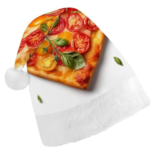 BTCOWZRV Herzförmige Pizza-Weihnachtsmütze, Unisex, Samt, Weihnachtsmannmütze, Weihnachtsmütze für Erwachsene, Neujahr, Party, Kopfbedeckung von BTCOWZRV