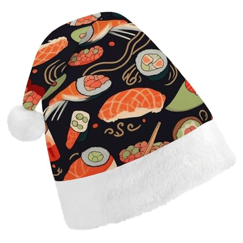 BTCOWZRV Japanische Sushi-Garnelen-Weihnachtsmütze, Unisex, Samt, Weihnachtsmannmütze, Weihnachtsmütze für Erwachsene, Neujahr, Party, Kopfbedeckung von BTCOWZRV