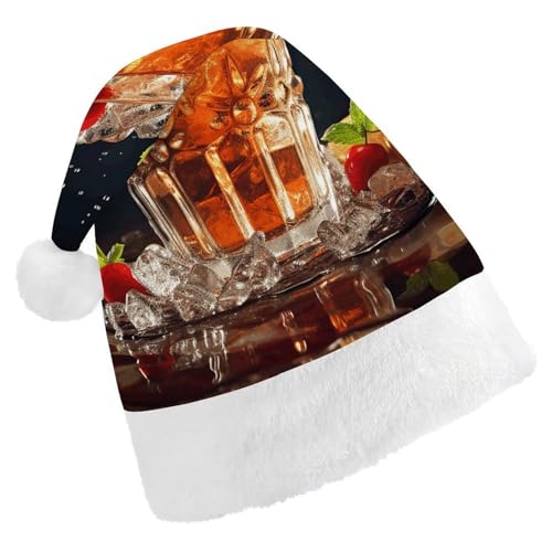 BTCOWZRV Klassische Cocktail-Weihnachtsmütze, Unisex, Samt, Weihnachtsmannmütze, Weihnachtsmütze für Erwachsene, Neujahr, Party, Kopfbedeckung von BTCOWZRV