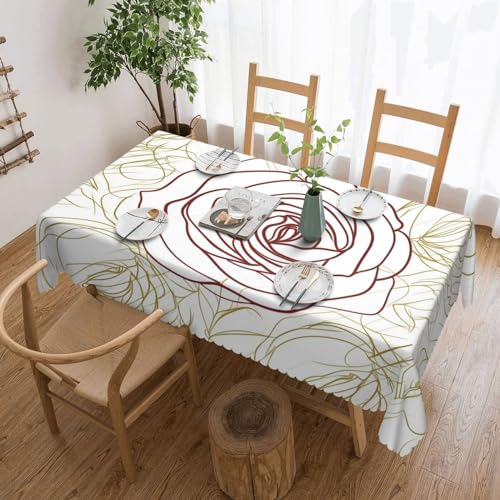 BTCOWZRV Line Tischdecke mit Rosenmuster, wasserdicht, öldicht, maschinenwaschbar, rechteckig, für Party, Küche, Esszimmer, Außen- und Innenbereich, 137 x 183 cm von BTCOWZRV